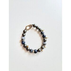 STELLA & DOT Renegade Blue Grey Beaded Rhinestone Pave Studded Stretch Bracelet